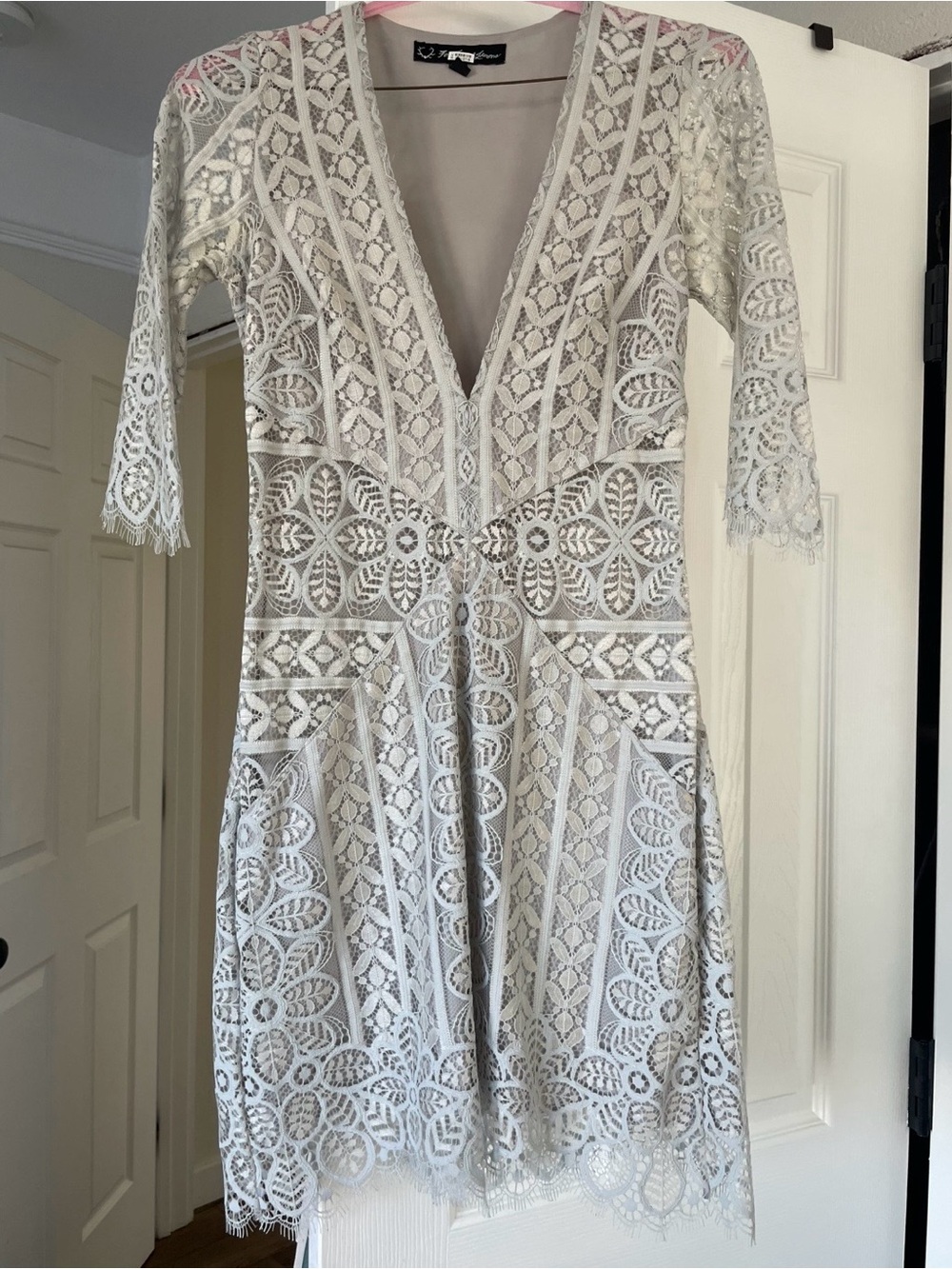 Blue/silver Lace V-Neck Mini Dress - Picture 2 of 3